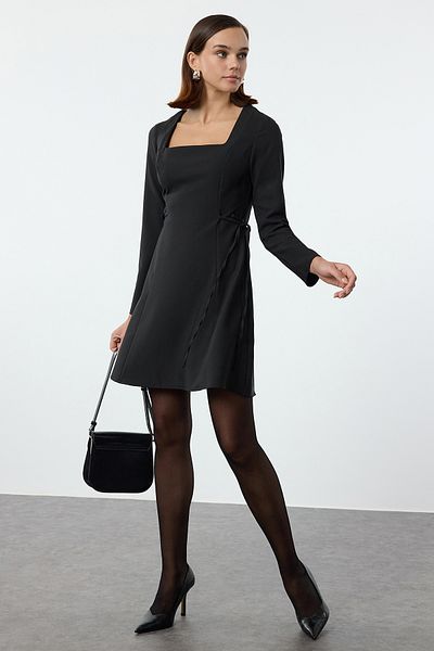 Trendyol Collection Czarna Mini Sukienka Tkana Z Detalem Kokardki - Twoaw25el00128