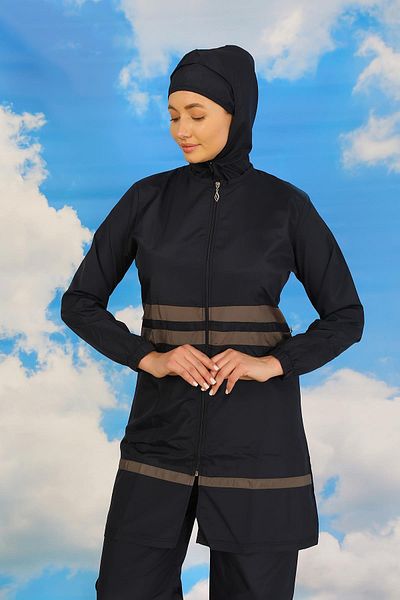 Akbeniz Navy Blue ριγέ Silks Fashion γυναικείο ολόσωμο χιτζάμπ μαγιό - 31061