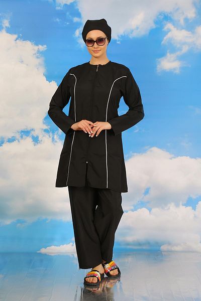 Akbeniz Γυναικείο μαγιό Full Hijab Black Line - Moda 31060