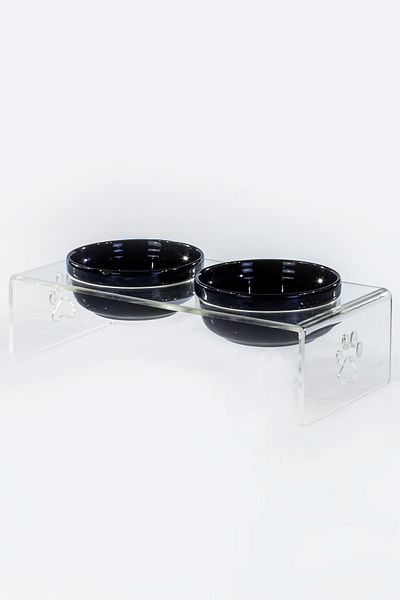 GOBYPET 2-Piece Ceramic Decorative Cat and Dog Plexiglass Food & Water Bowl Mat