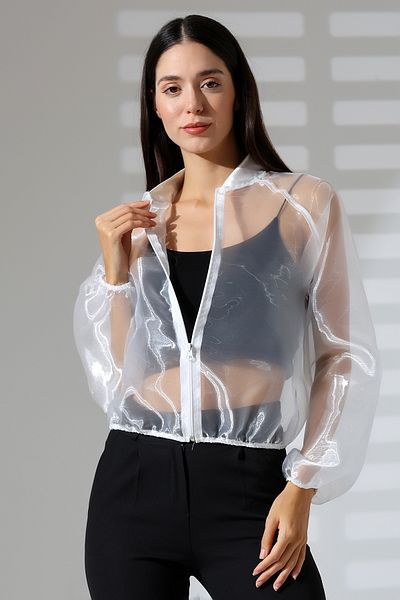Mois Atelier White Chiffon Tulle Bomber - Shirt Design Gift Plus Size Hijab