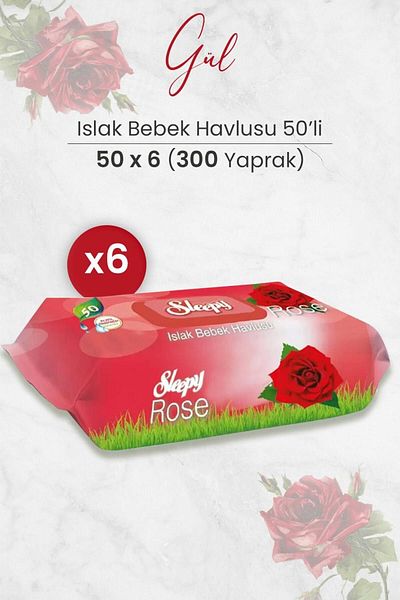 Sleepy 50 X 6 Pieces of Rose Scented Wet Baby Towels - 300 Sheets