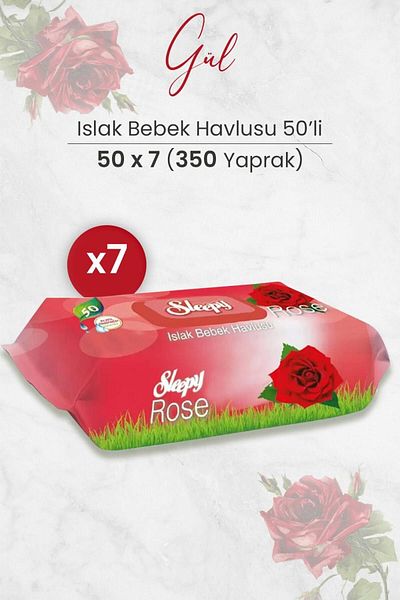 Sleepy 50 X 7 Pieces of Rose Scented Wet Baby Towels - 350 Sheets
