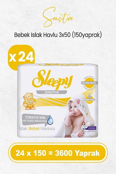 Sleepy 3X50X24 Pieces Sensitive Wet Baby Wipes - 3600 Sheets