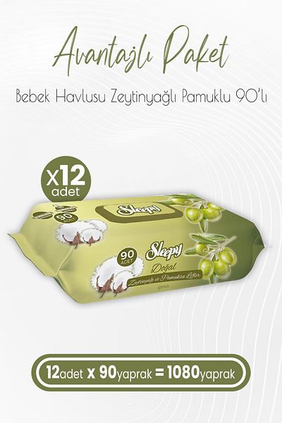 Sleepy 90 Sheets X 12 Olive Oil and Cotton Wet Baby Towels
