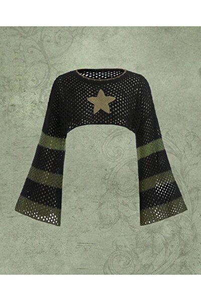Aesthia MİNGALONDON Y2K Streetwear Bolero din tricotaj cu detalii kaki și asp...