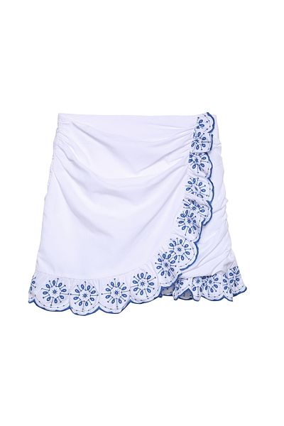 Quzu White Mini Skirt - Ruffle Detail and Embroidery