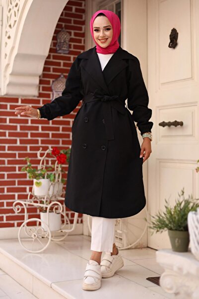 Genel Markalar Apolet Detaylı Trençkot Siyah 4432