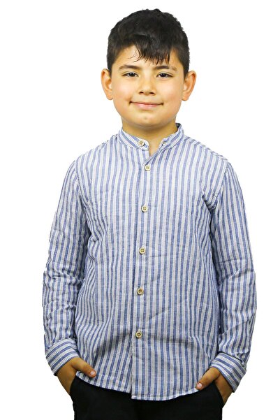 ASG TEKSTİL Cămașă pentru băiat cu dungi albe de culoare albastră