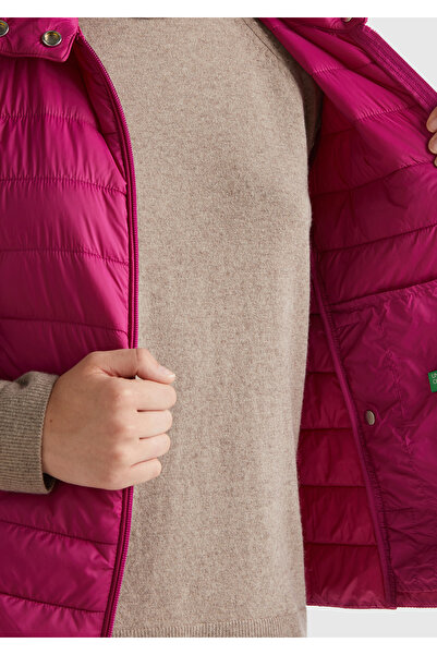 United Colors of Benetton Kadın Fuşya Recycled Polyester Dolgulu  Pufa Yelek