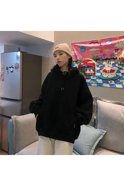Aesthia Φούτερ MINGALONDON Unisex Oversize Μαύρη κουκούλα με κουκούλα