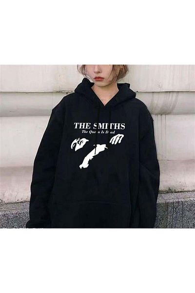 Aesthia Smiths Printed Black Unisex Oversize Hooded Sweatshirt - Mingalondon
