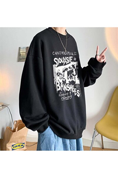 Aesthia Μαύρο φούτερ Siouxsie Banshees Printed Unisex Oversize - Crew Neck