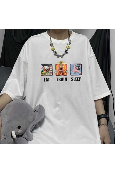 Aesthia MINGALONDON Unisex White Oversize T-shirt - Eat Train Sleep