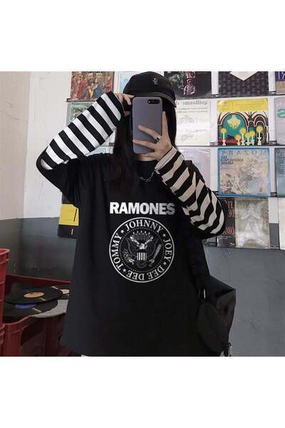 Aesthia MINGALONDON - Logo Ramones Štampano Unisex crna T-shirt