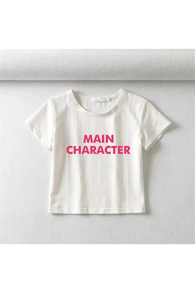 Aesthia MINGALONDON - White Crop Top, Main Character Printed