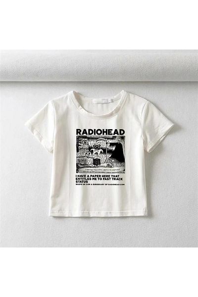 Aesthia Radiohead Printed White Crop - MINGALONDON