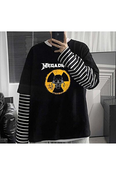 Aesthia Tricou negru unisex cu imprimeu Megadeth Danger Skull - MIGALONDON