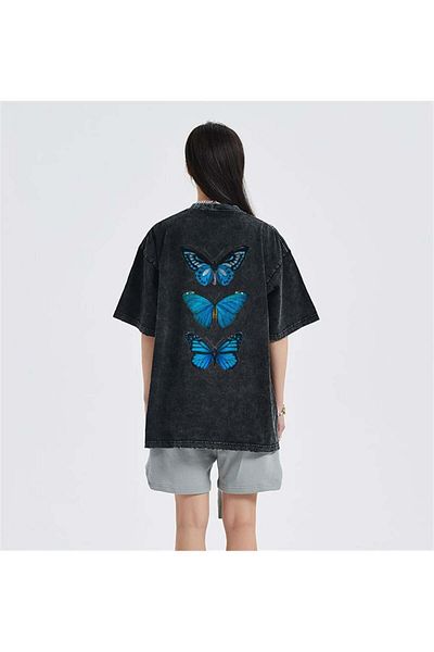 Aesthia ΜΙΓΑΝΤΑΛΟΝΔΑ Triple Blue Butterfly Unisex Vintage T-shirt - Back Printed