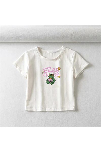 Aesthia MINGALONDON Stay Groovy - White Frog Printed Crop Top