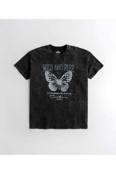 Aesthia MINGALONDON Unisex Oversize Vintage T-shirt - Washable Butterfly Printed