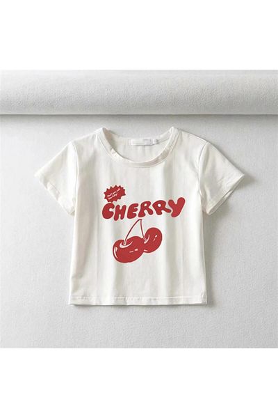 Aesthia MINGALONDON - Cherry Printed White Crop Top