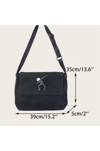 Aesthia MINGALONDON - Geantă unisex vintage din denim gri, cu imprimeu Dancer Skeleton