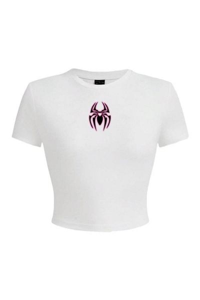 Aesthia MINGALONDON - White Spider Printed Crop Top