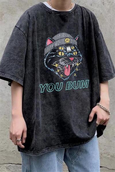 Aesthia MINGALONDON Unisex Oversize kroj Vintage Distressed T-shirt - You Bum...