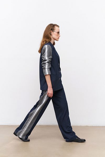 Quzu High Waist Navy Blue Striped Pants