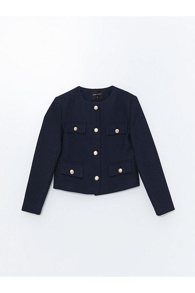 LC Waikiki Damen-Tweedjacke – Rundhalsausschnitt, strukturiert