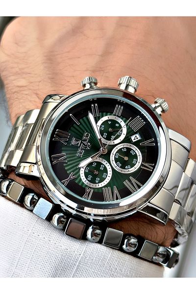 Reward Men's Silver Color Functional Steel Watchband + Bracelet 3 Atm Waterproof