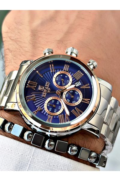 Reward Men's Silver Color Functional Steel Watchband + Bracelet 3 Atm Waterproof