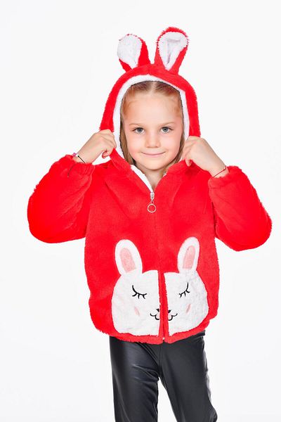 Kamex Girl's Red Coat - Plush Inner, Welsoft Ear and Hood Embroidered Rabbit