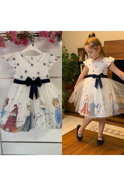 Durumini Rochie pentru fetiță albă prințesă Frozen Elsa 4-7 ani