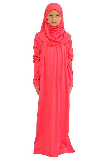 Modish Group Two Pieces Kids Prayer Dress Set Suit with Scarf, Islamic Clothing Suit for Girls - Red
