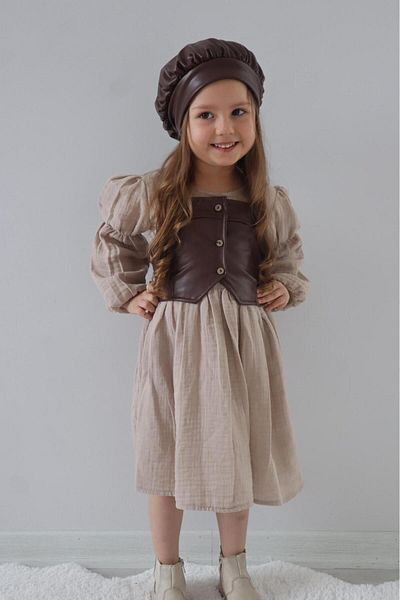 Süslüm Kids Кожена рокля с шапка