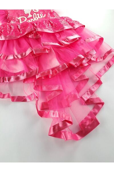 Barbie Kız Çocuk Barbie Abiye Elbise Astarlı Üst Kısım Pullu Kuyruk Detaylı