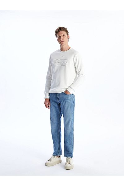 LC Waikiki Lcwaıkı Classic Ecru Crew Neck Long Sleeve Printed Men's Thick Sweatshirt