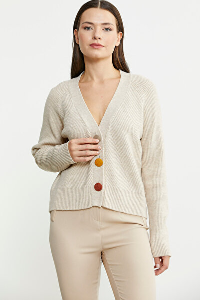 Sementa Light Beige Colored Knitwear Cardigan - Buttoned