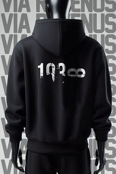 Vordevia Ataturk Printed Black Wide Fit Hooded Sweatshirt - 3 Thread