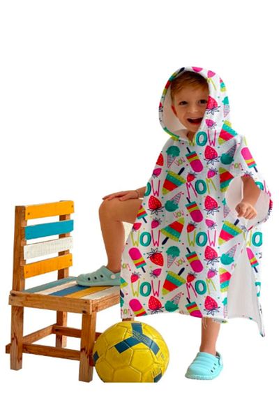 C&City C1701 Modell Creme Kinder Poncho - Digital gedruckt