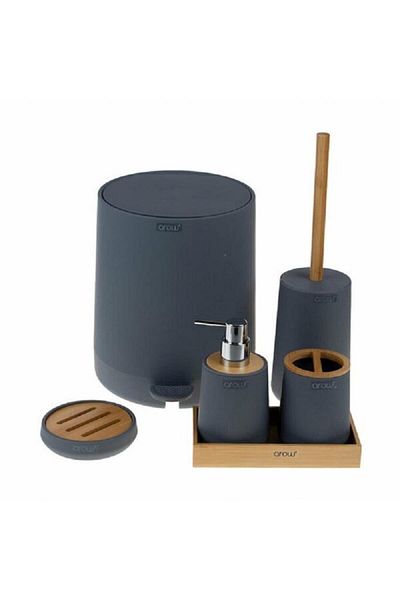 AROW Σετ μπάνιου Bamboo Lid Acrylic 6 τεμαχίων στρογγυλό γκρι Alessia Dc1.tr-3727