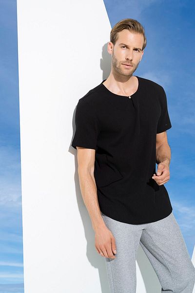 For You Man Organic Single Button Short Sleeve Black Shirt