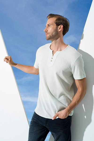 For You Man Organic 3 Button Short Sleeve Green Shirt