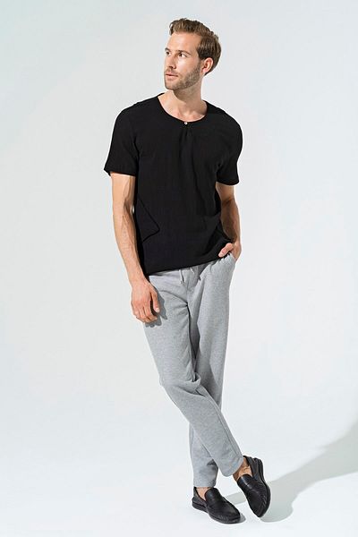 For You Man Organic Single Button Short Sleeve Black Shirt