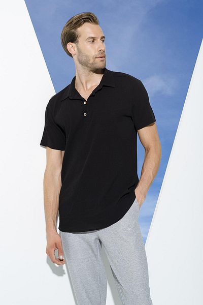 For You Man Organic 3 Button Short Sleeve Black Shirt