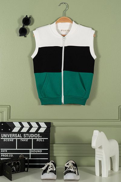 for you kids Zippered Garnished Kangaroo Pocket Green Girl's Vest