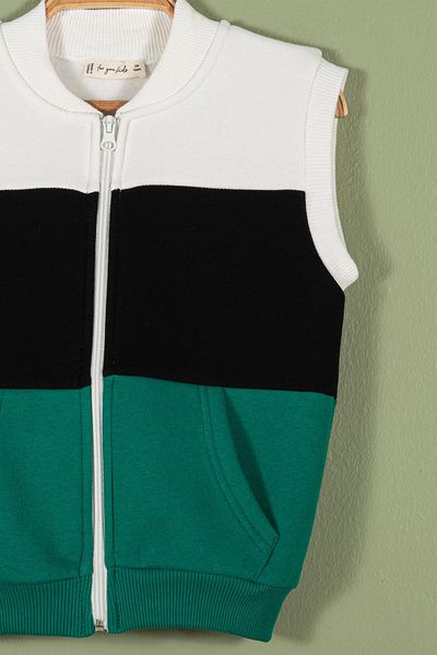 for you kids Zippered Garnished Kangaroo Pocket Green Girl's Vest