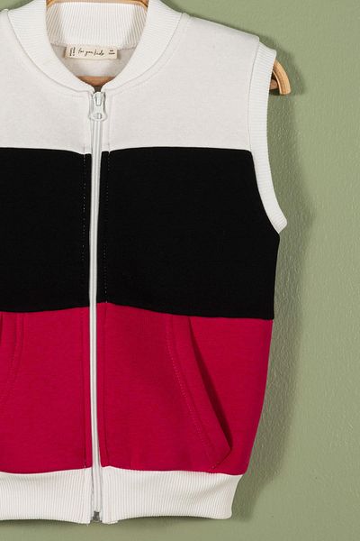 for you kids Zippered Garnished Kangaroo Pocket Fuchsia Girl's Vest